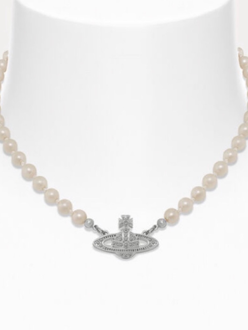 Vivienne Westwood Pearl Necklace with Silver Orb Pendant